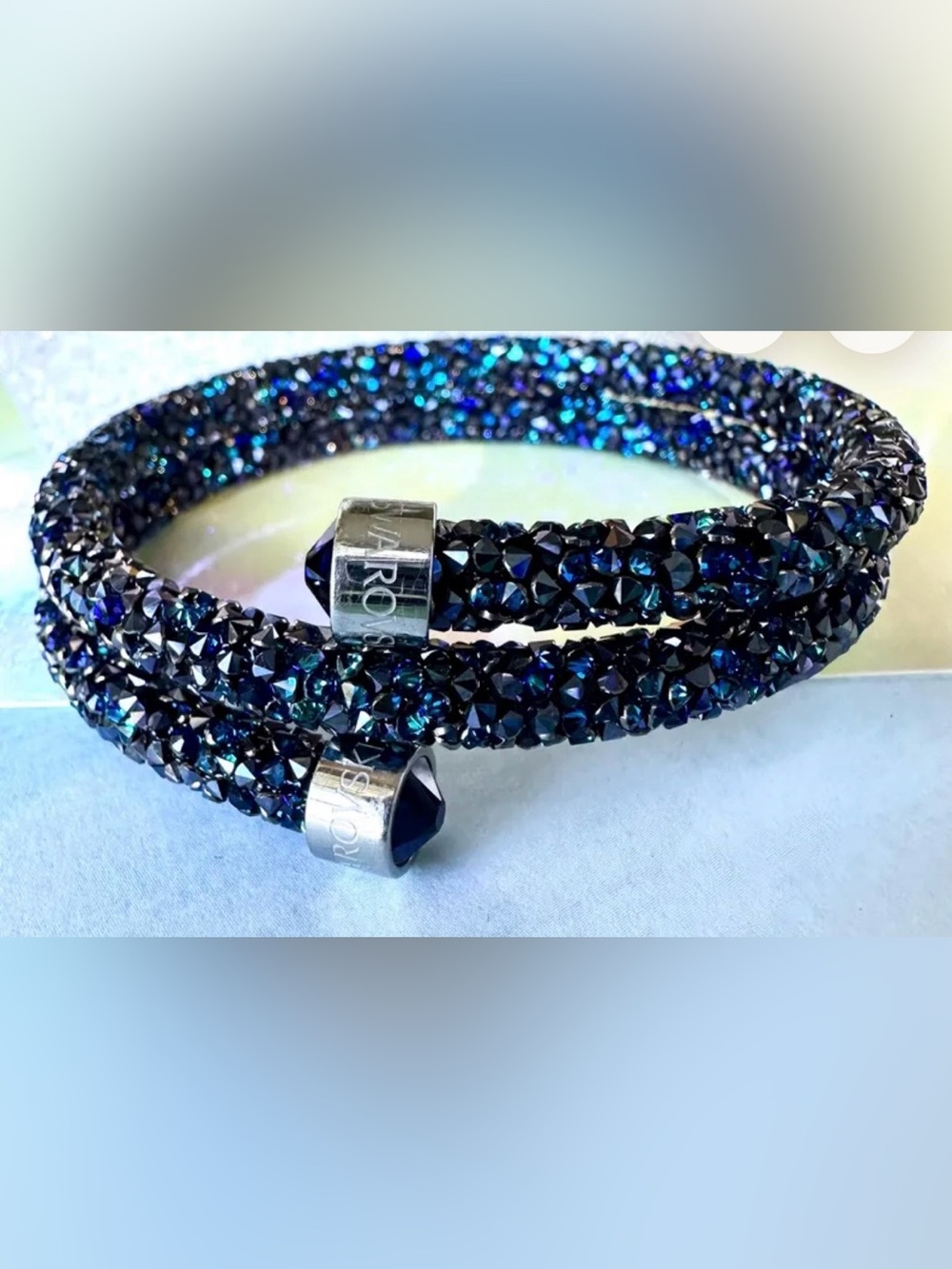 Swarovski Crystaldust Double Wrap Bangle Bracelet - Dark Blue Crystal Cuff